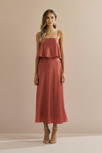 Vestido Midi Slip con Tirantes Removibles - Cartagena Terracota