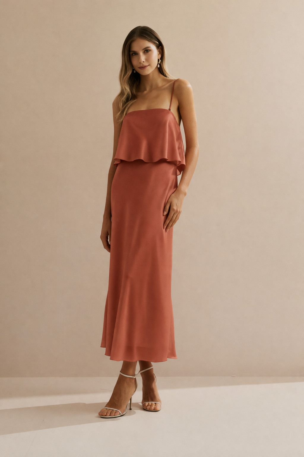 Vestido Midi Slip con Tirantes Removibles - Cartagena Terracota