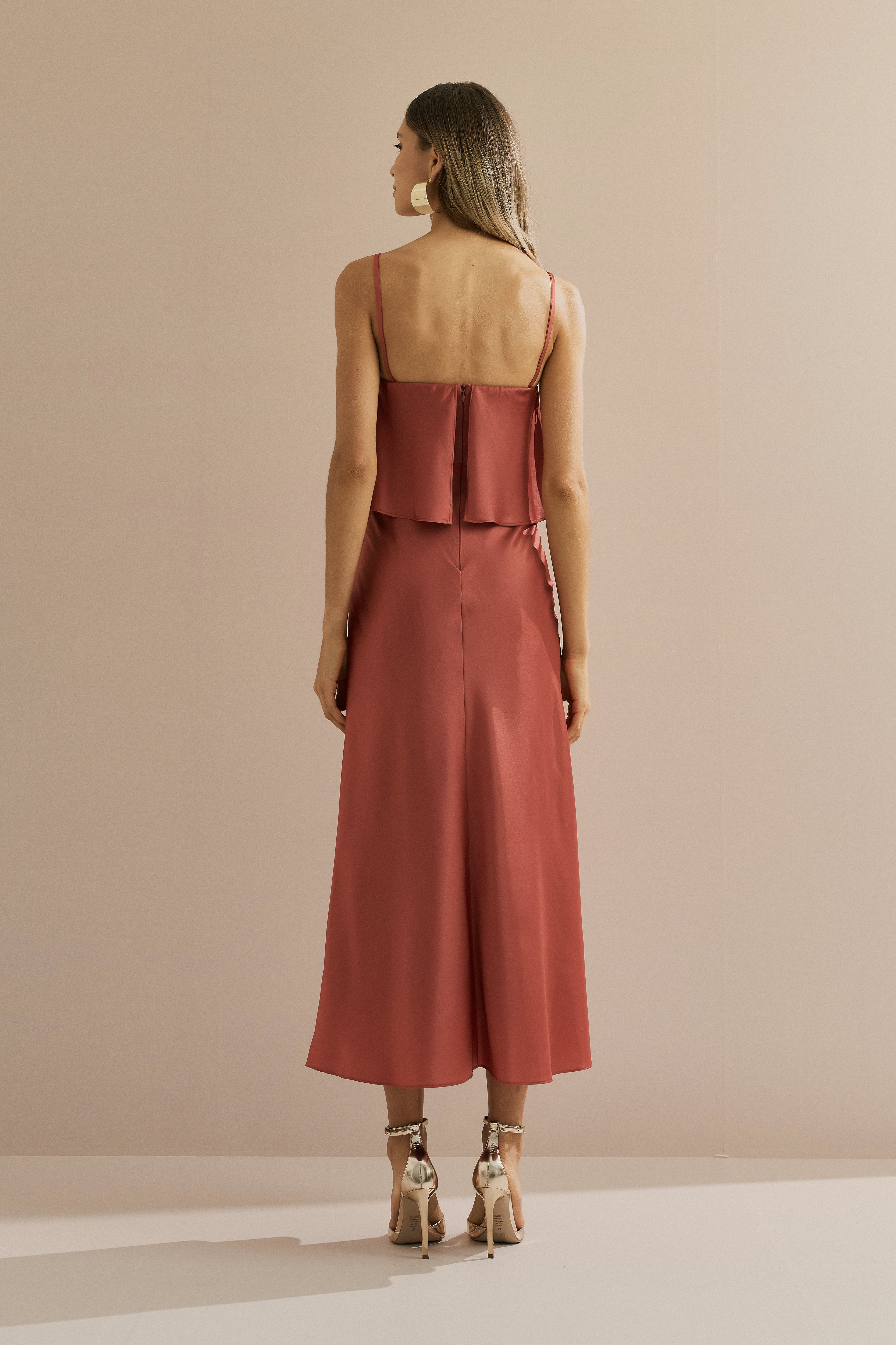 Vestido Midi Slip con Tirantes Removibles - Cartagena Terracota