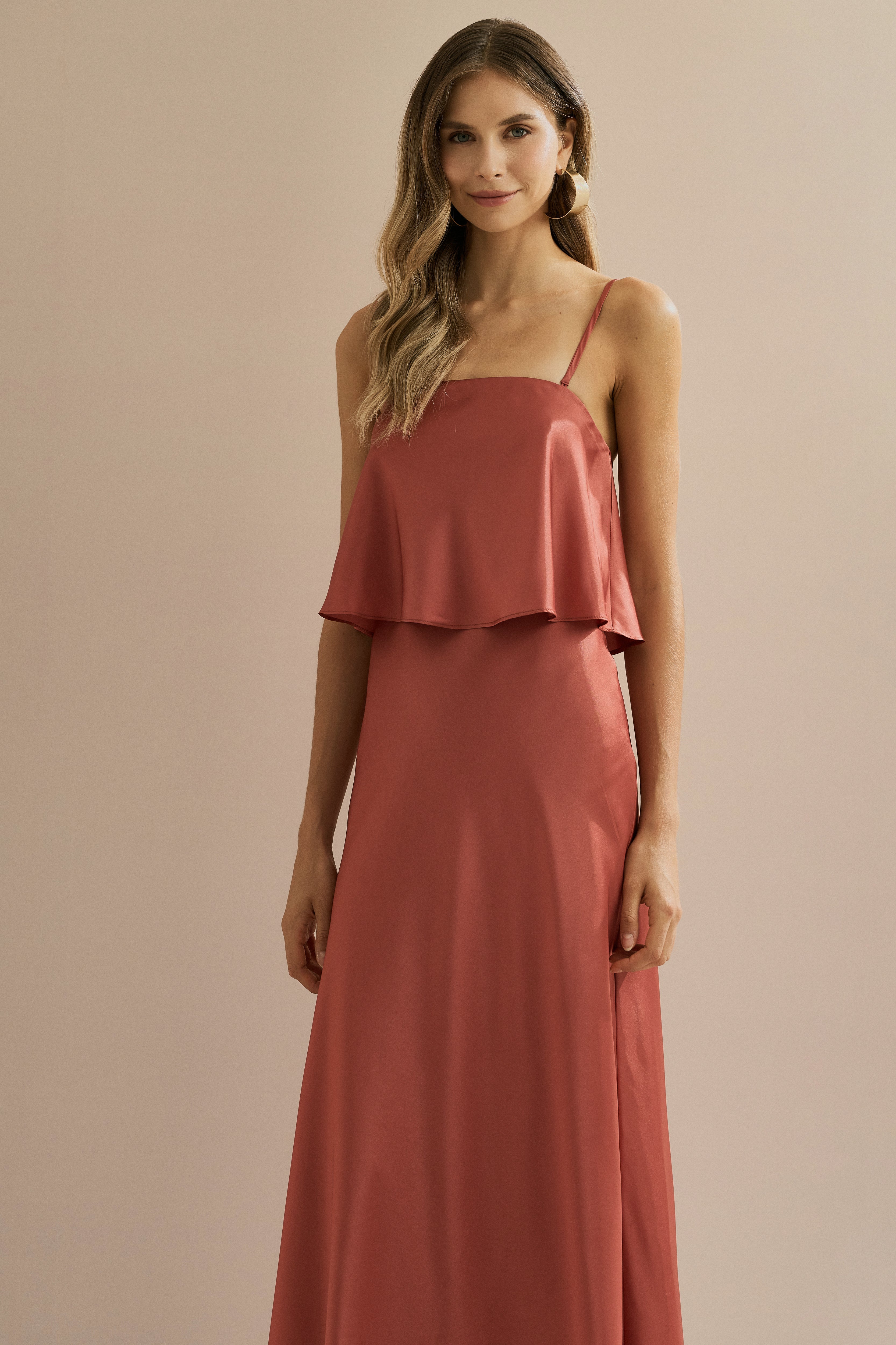 Vestido Midi Slip con Tirantes Removibles - Cartagena Terracota