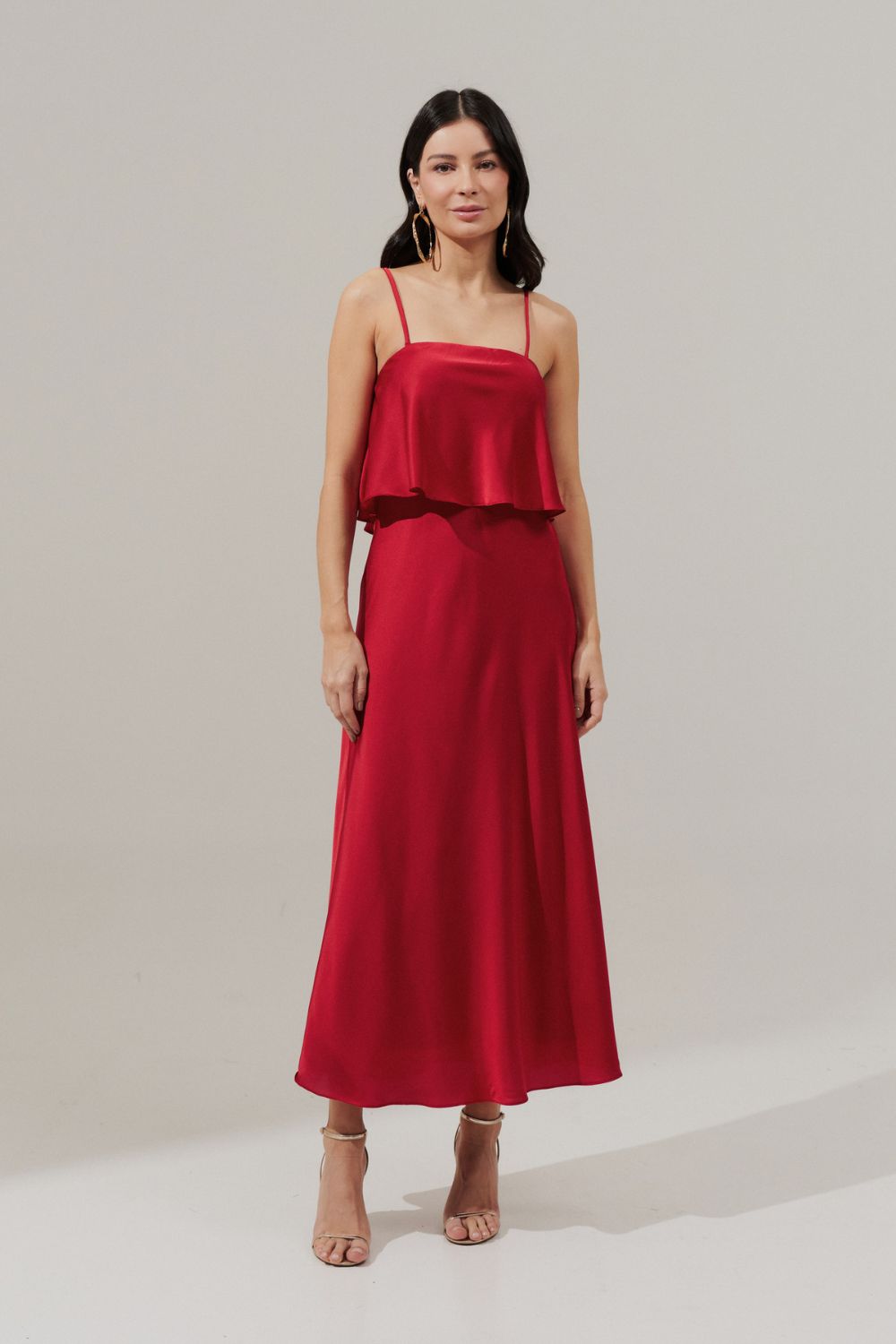 Vestido Midi Largo Slip con Tirantes Removibles - Cartagena Rojo