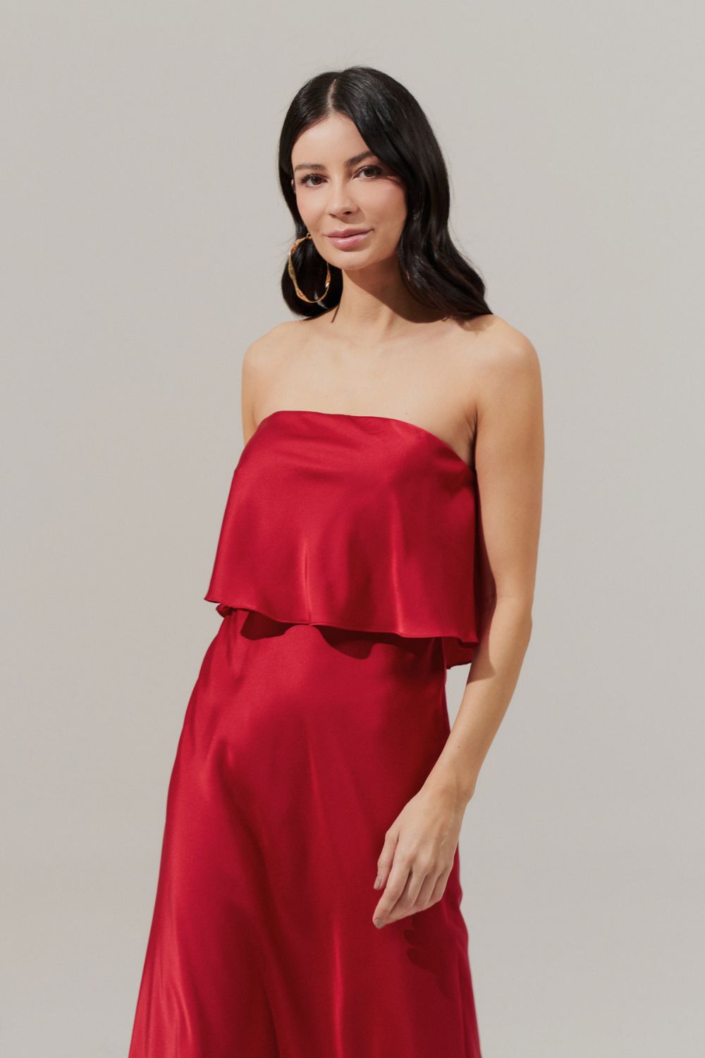 Vestido Midi Largo Slip con Tirantes Removibles - Cartagena Rojo