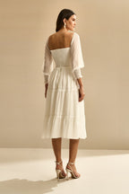 Vestido Midi con Detalle en Encaje Guipir - Aiko Off White