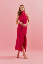 Vestido Midi con Cuello Degagé y Abertura Frontal - Estela Rojo
