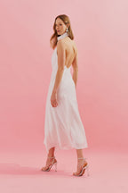 Vestido Midi con Cuello Degagé y Abertura Frontal - Estela Off White